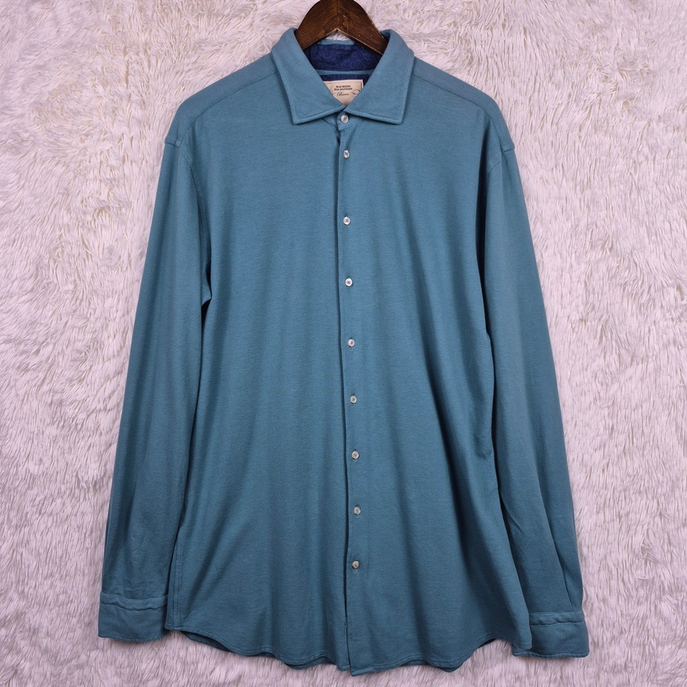 Maurizio Baldassari Brera Pique Cotton Shirt XL Teal Blue Long Sleeve Italy